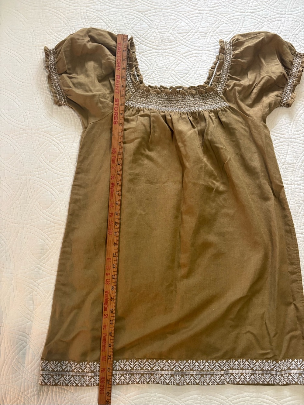 Amour Vert Organic Linen Cotton Dress Smocked Embroidered Medium Like New - Picture 5 of 8